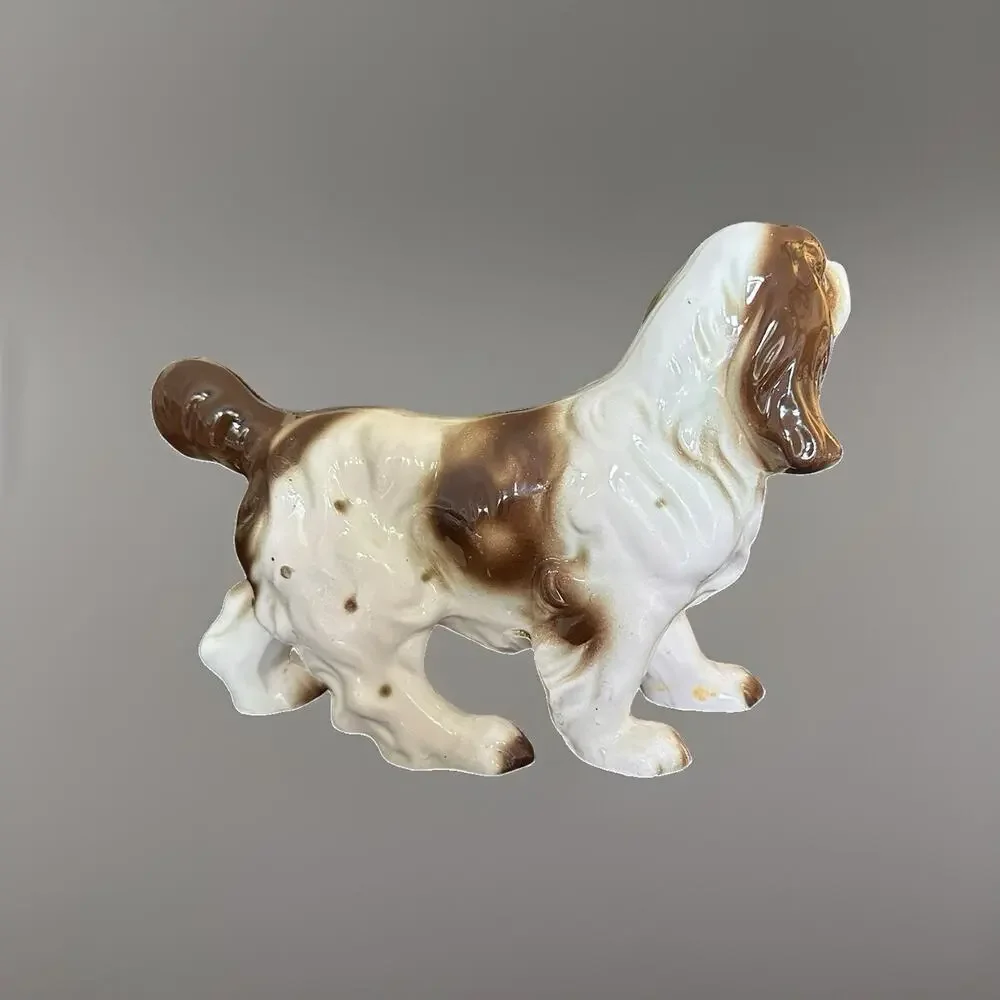 Vintage Porcelain Cocker Spaniel Dog Figurine Brown White Japan Collectible 7” T
